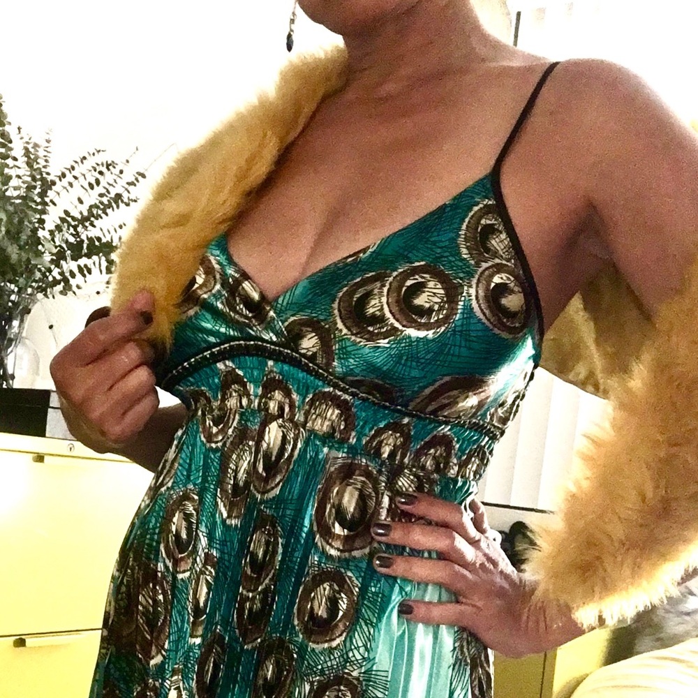 Peacock electric pleats dress